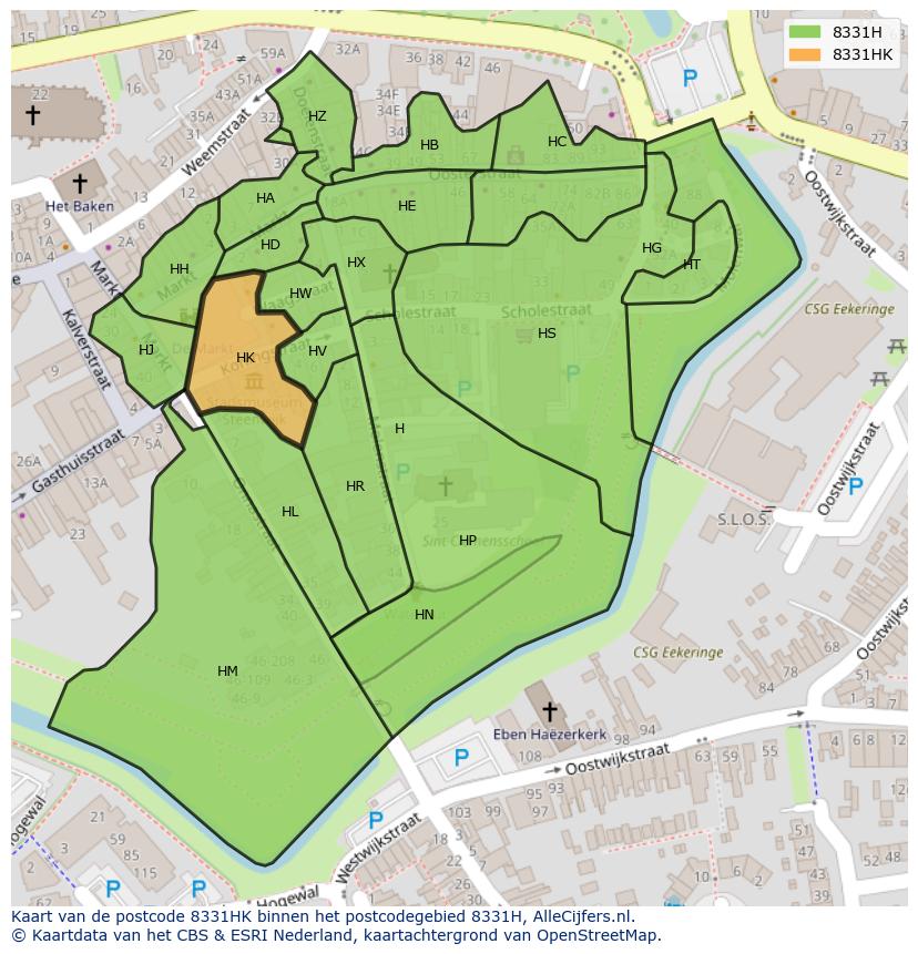 Afbeelding van het postcodegebied 8331 HK op de kaart.