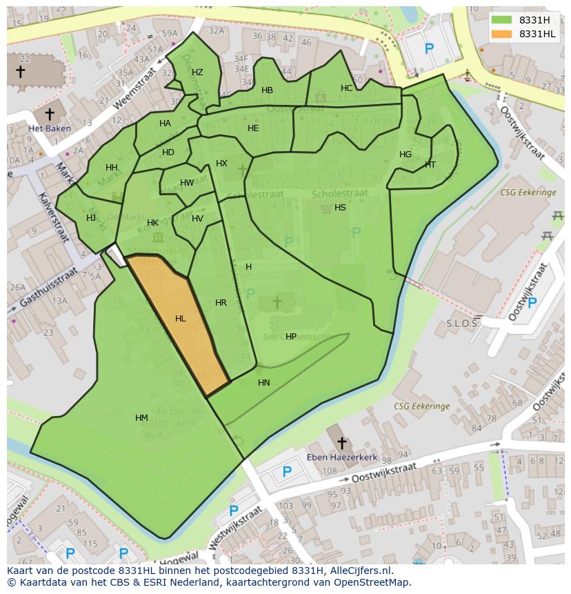 Afbeelding van het postcodegebied 8331 HL op de kaart.