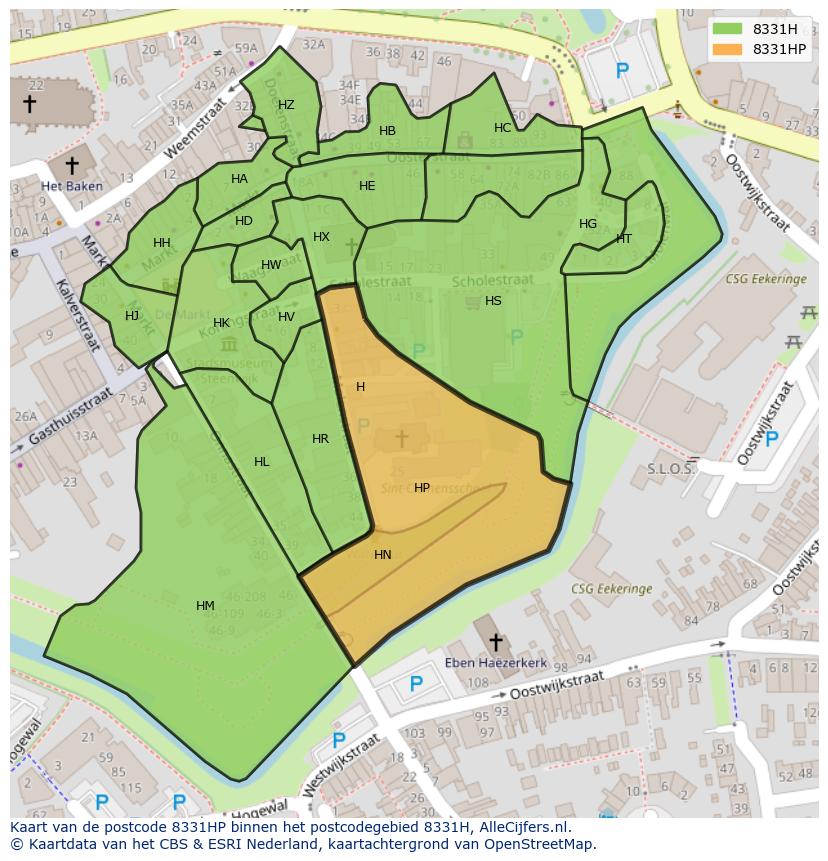 Afbeelding van het postcodegebied 8331 HP op de kaart.