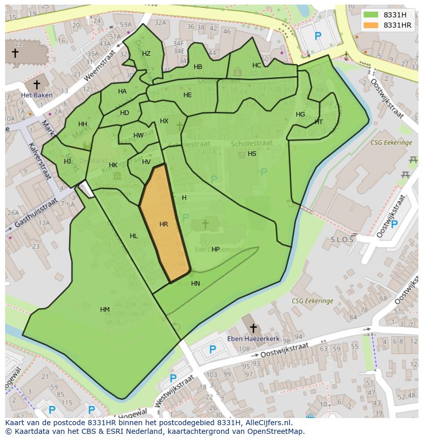 Afbeelding van het postcodegebied 8331 HR op de kaart.