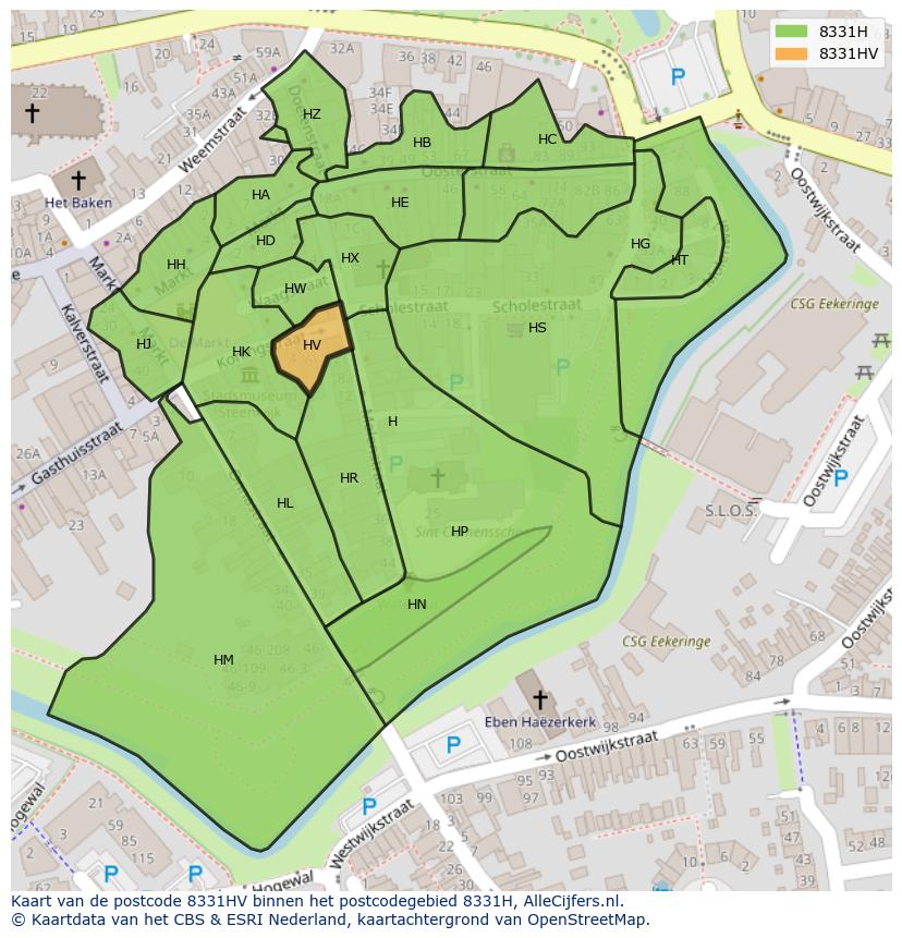 Afbeelding van het postcodegebied 8331 HV op de kaart.