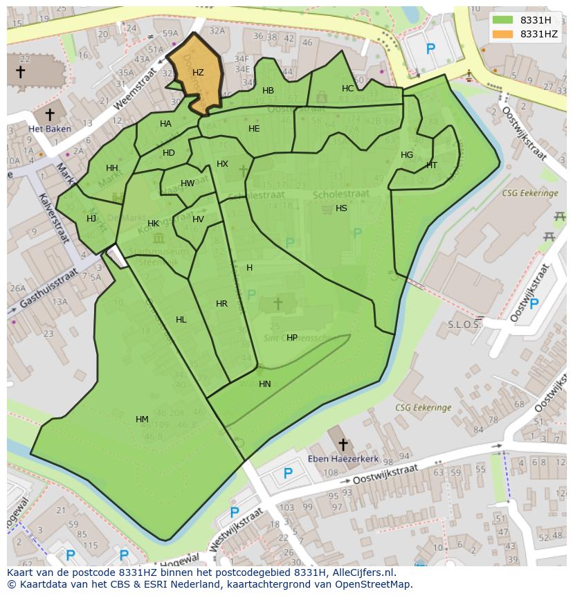 Afbeelding van het postcodegebied 8331 HZ op de kaart.