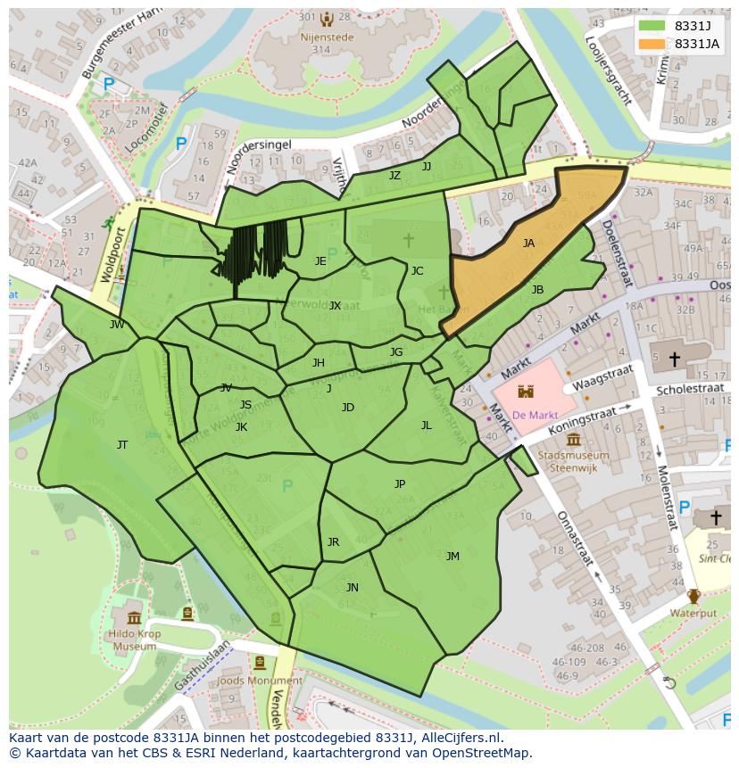 Afbeelding van het postcodegebied 8331 JA op de kaart.