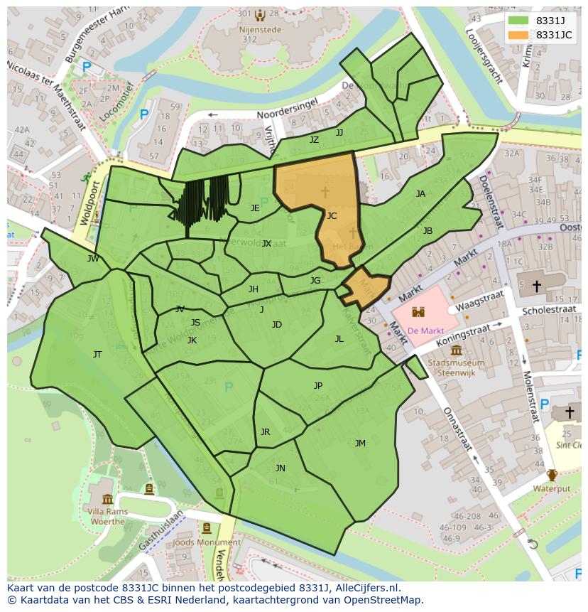 Afbeelding van het postcodegebied 8331 JC op de kaart.