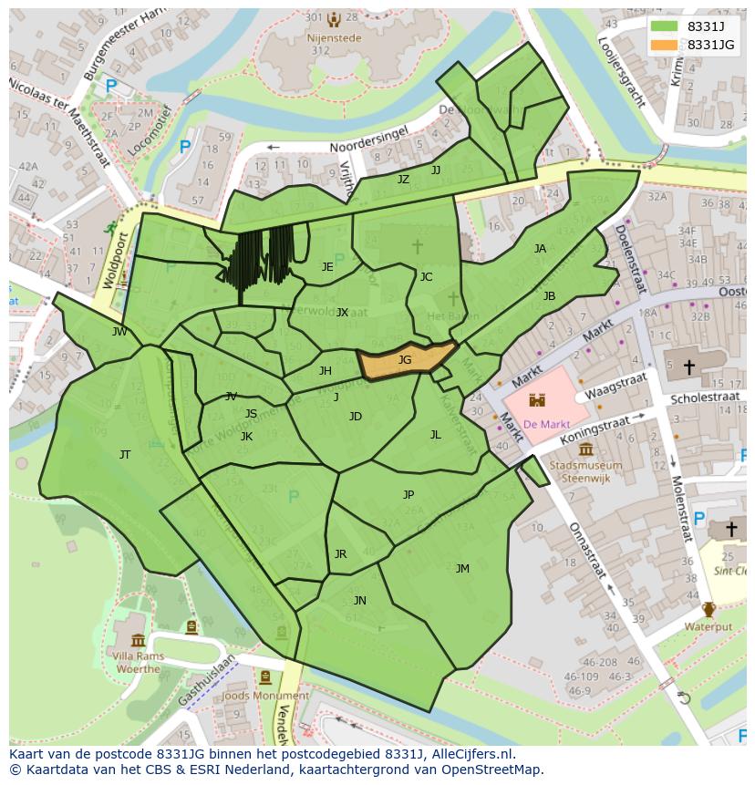 Afbeelding van het postcodegebied 8331 JG op de kaart.