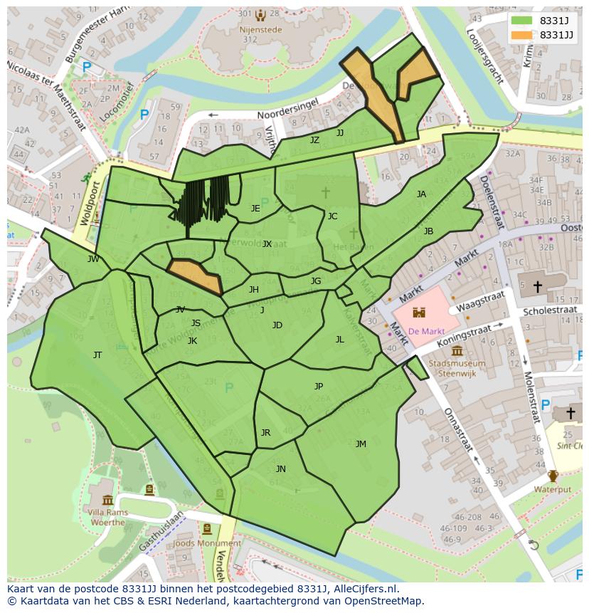 Afbeelding van het postcodegebied 8331 JJ op de kaart.