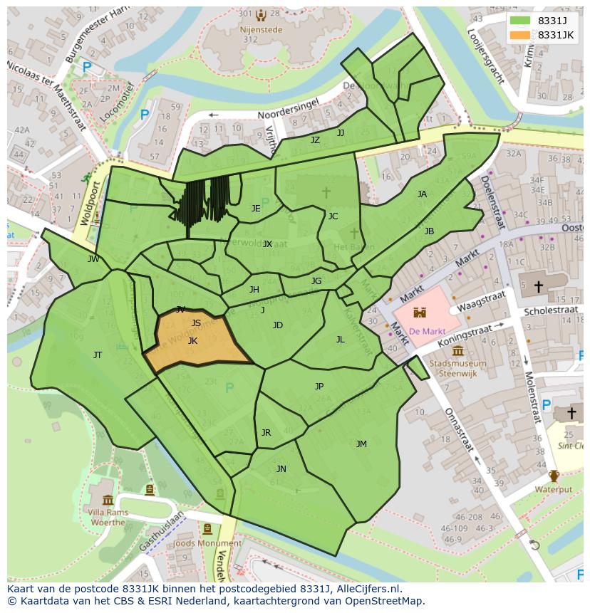 Afbeelding van het postcodegebied 8331 JK op de kaart.