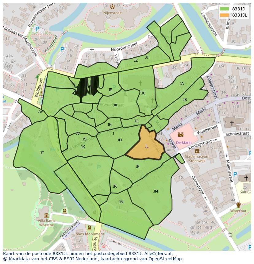 Afbeelding van het postcodegebied 8331 JL op de kaart.