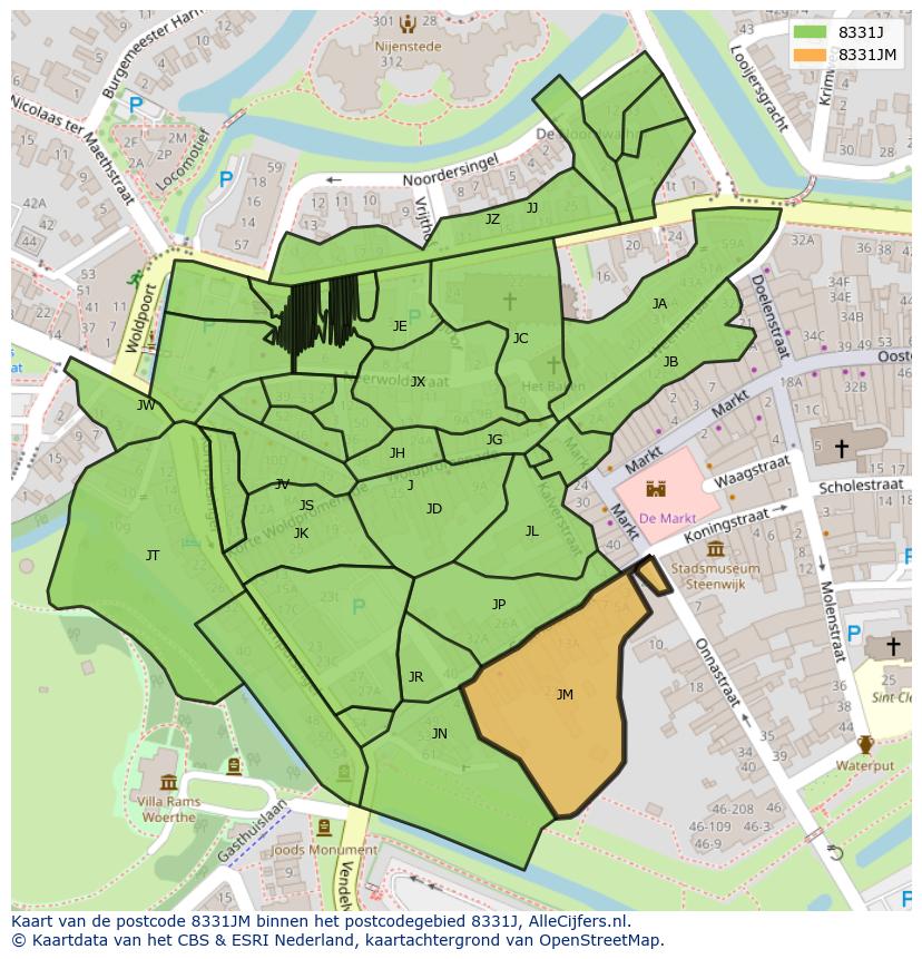 Afbeelding van het postcodegebied 8331 JM op de kaart.