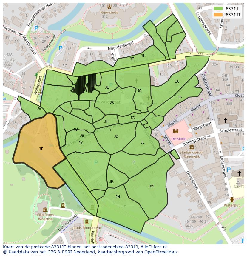 Afbeelding van het postcodegebied 8331 JT op de kaart.