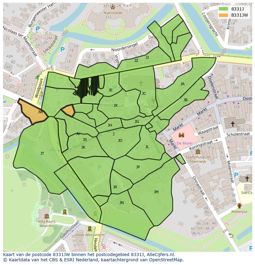 Afbeelding van het postcodegebied 8331 JW op de kaart.