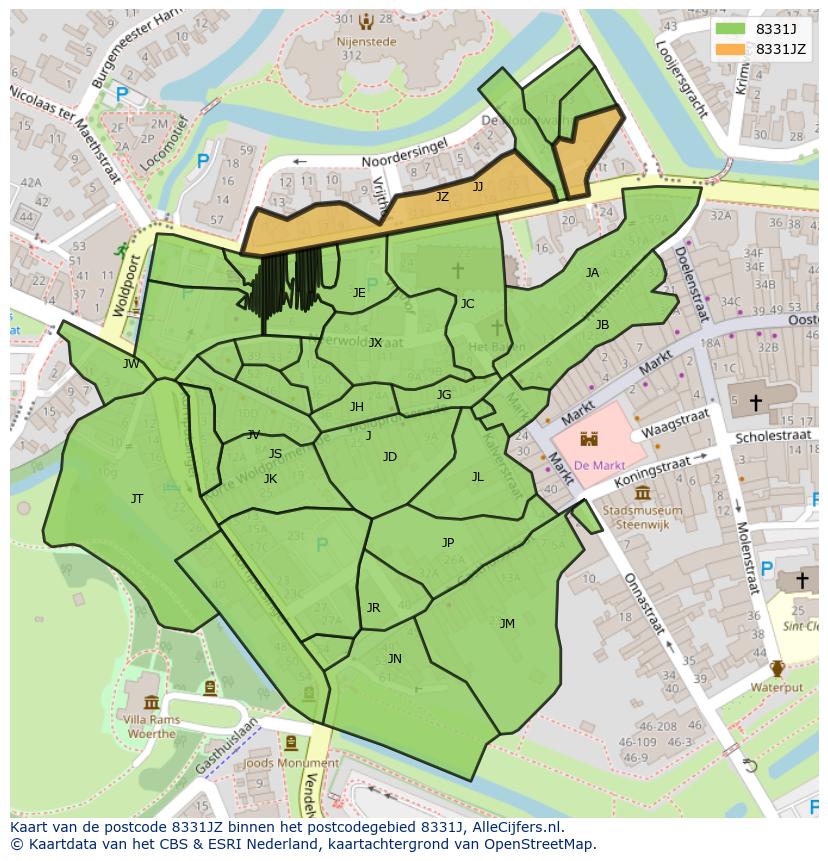 Afbeelding van het postcodegebied 8331 JZ op de kaart.