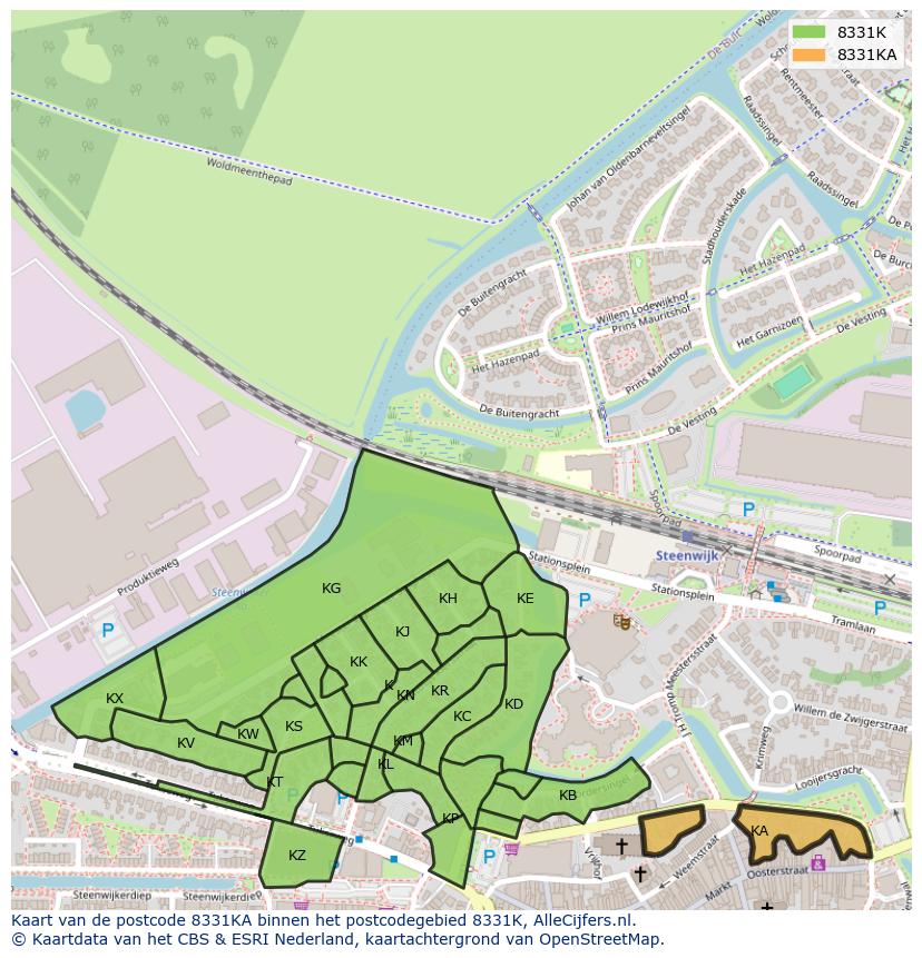 Afbeelding van het postcodegebied 8331 KA op de kaart.