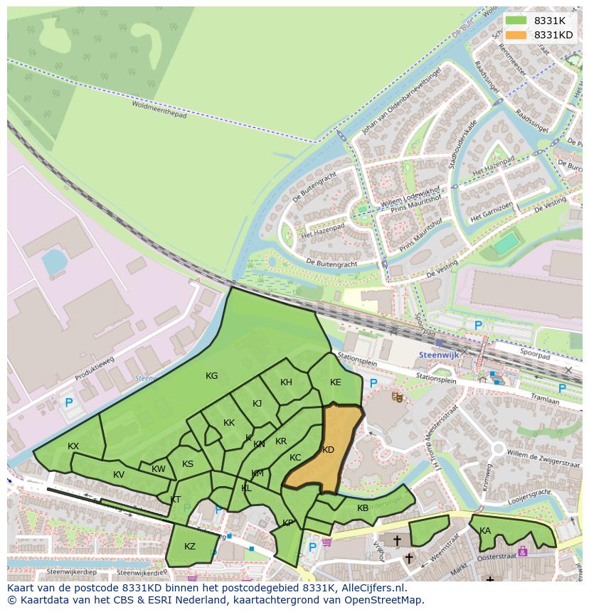 Afbeelding van het postcodegebied 8331 KD op de kaart.