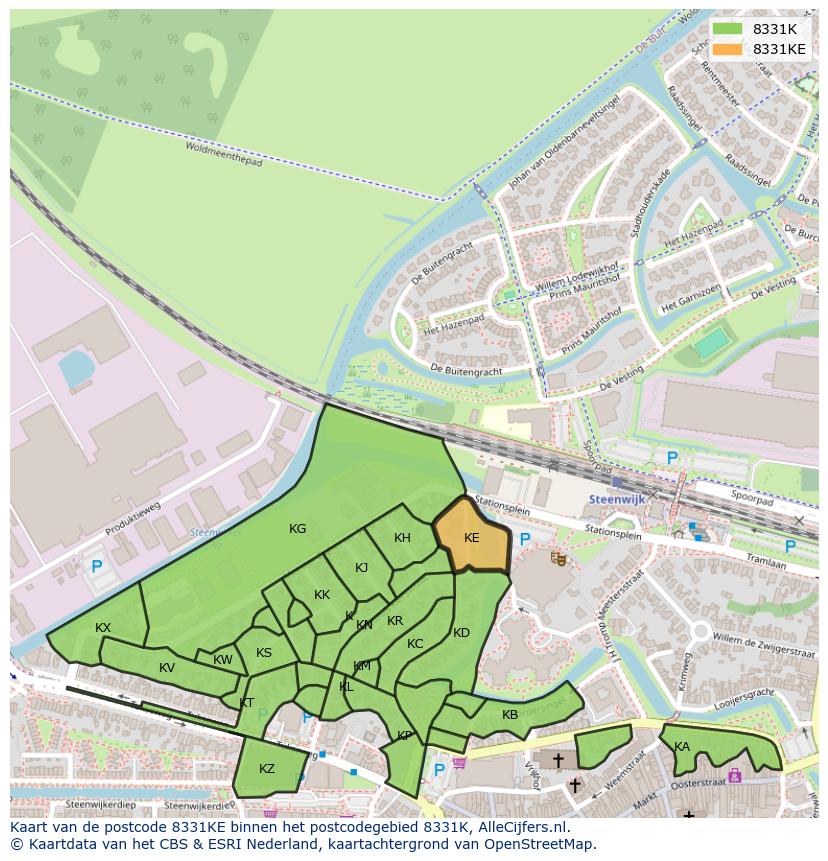 Afbeelding van het postcodegebied 8331 KE op de kaart.