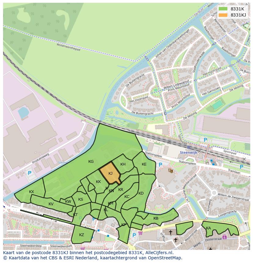 Afbeelding van het postcodegebied 8331 KJ op de kaart.