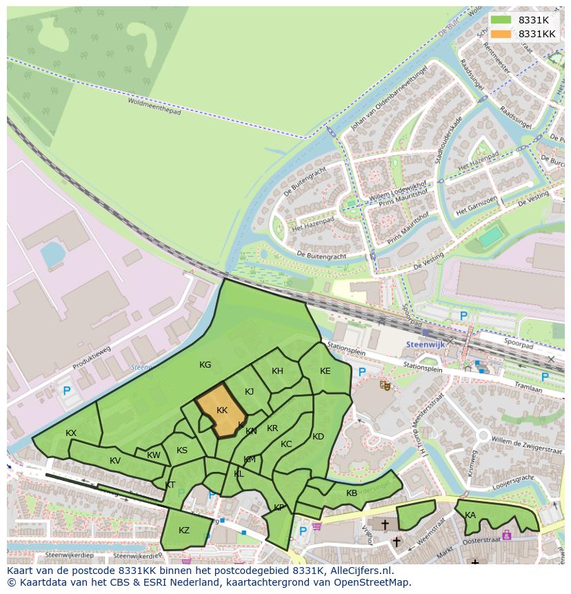 Afbeelding van het postcodegebied 8331 KK op de kaart.