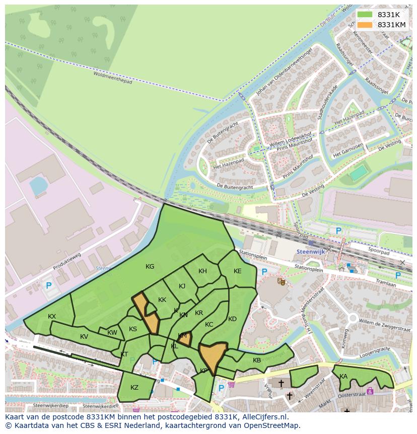 Afbeelding van het postcodegebied 8331 KM op de kaart.