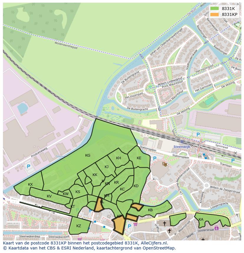Afbeelding van het postcodegebied 8331 KP op de kaart.