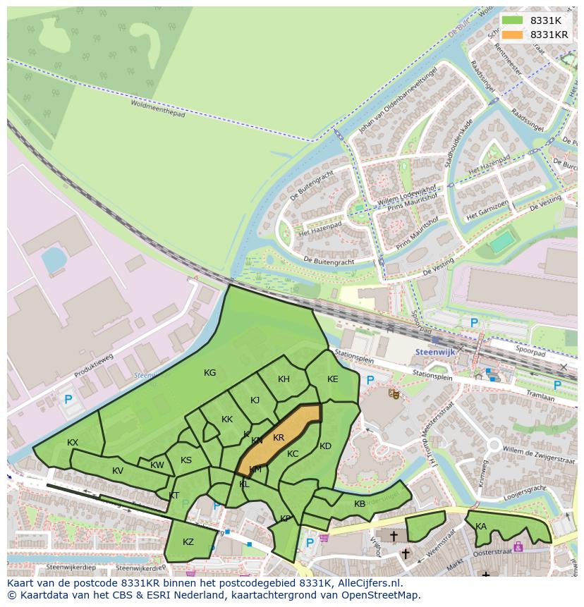 Afbeelding van het postcodegebied 8331 KR op de kaart.