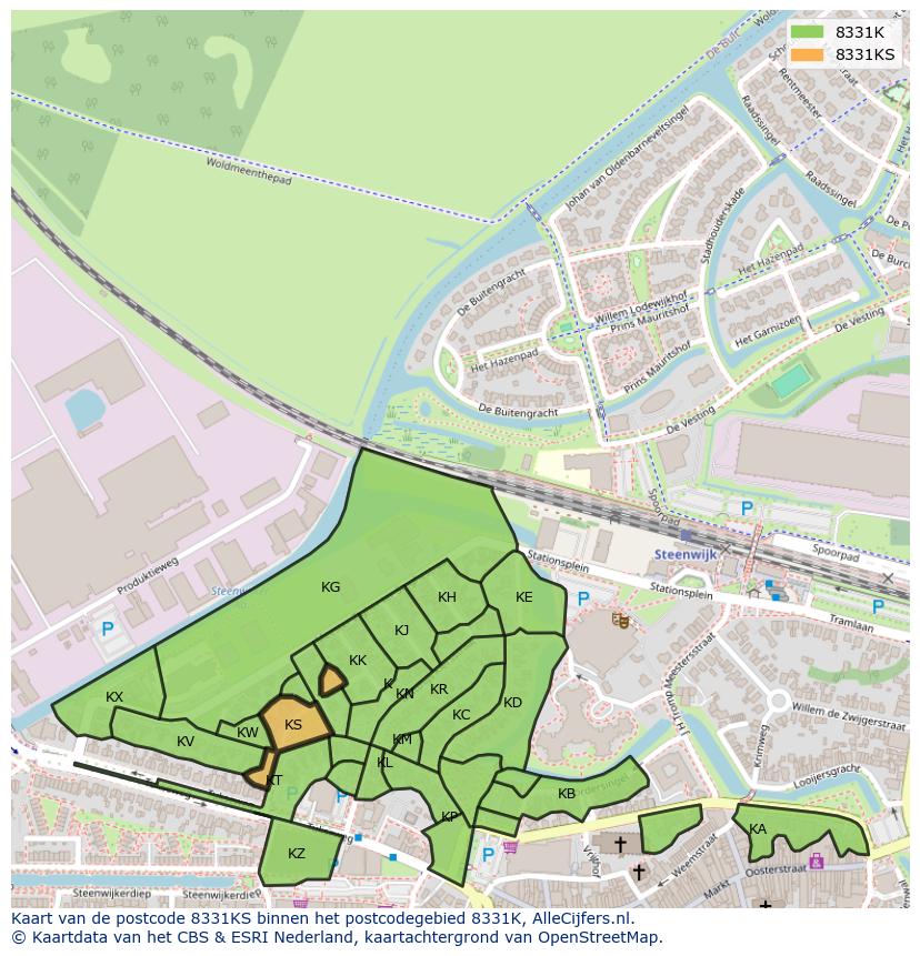 Afbeelding van het postcodegebied 8331 KS op de kaart.