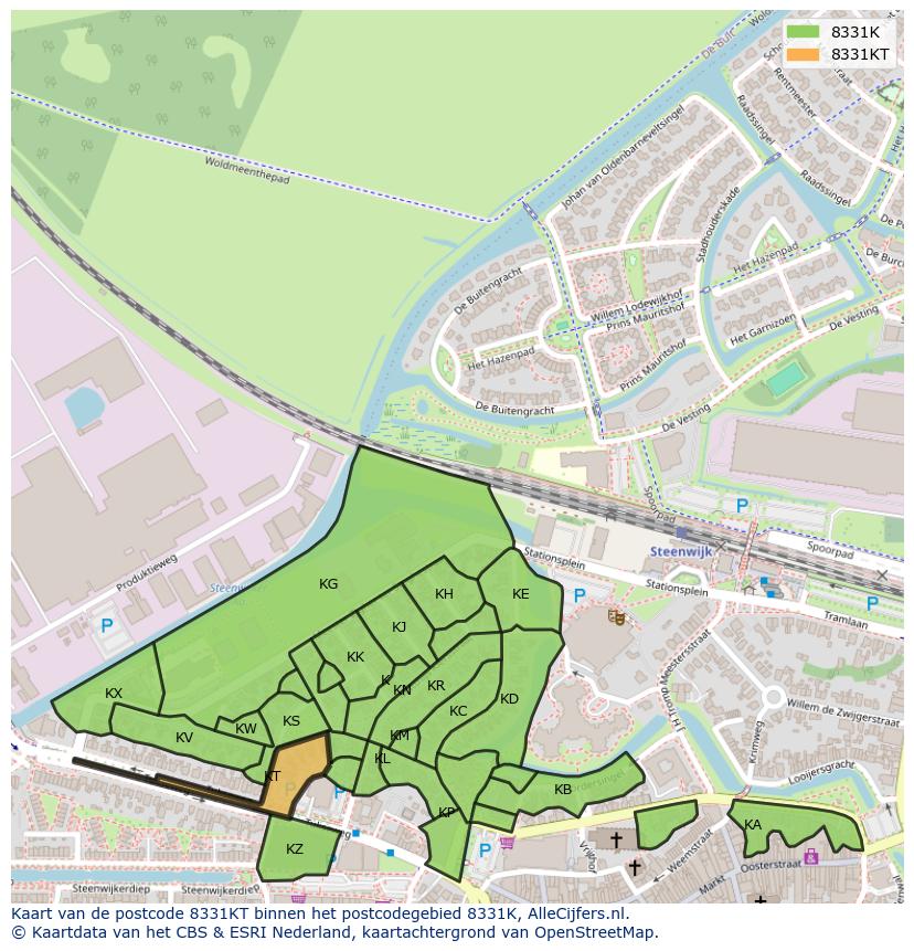 Afbeelding van het postcodegebied 8331 KT op de kaart.