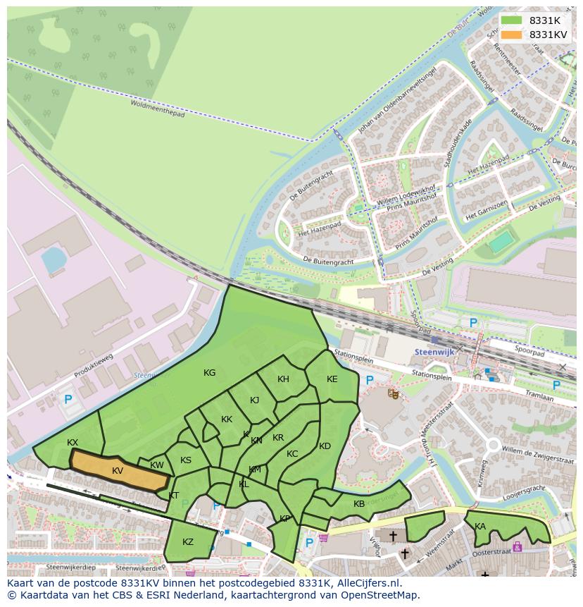 Afbeelding van het postcodegebied 8331 KV op de kaart.