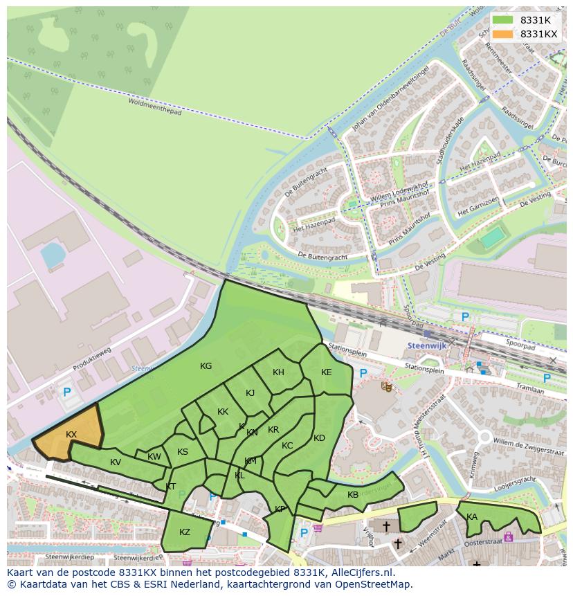 Afbeelding van het postcodegebied 8331 KX op de kaart.