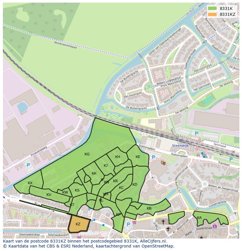 Afbeelding van het postcodegebied 8331 KZ op de kaart.