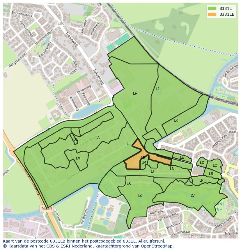 Afbeelding van het postcodegebied 8331 LB op de kaart.