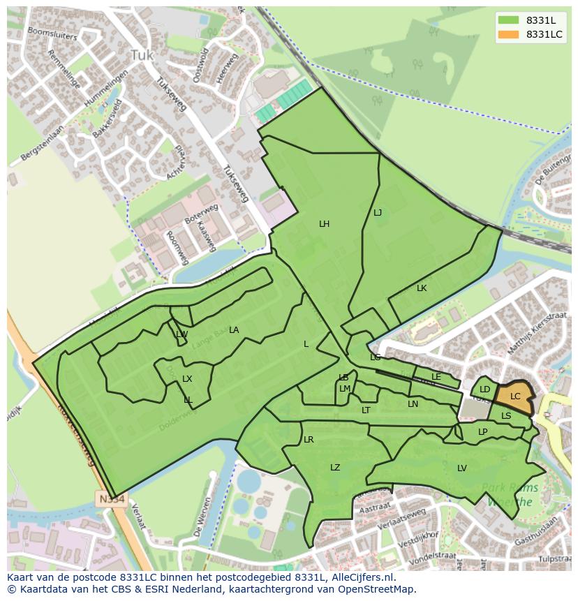 Afbeelding van het postcodegebied 8331 LC op de kaart.
