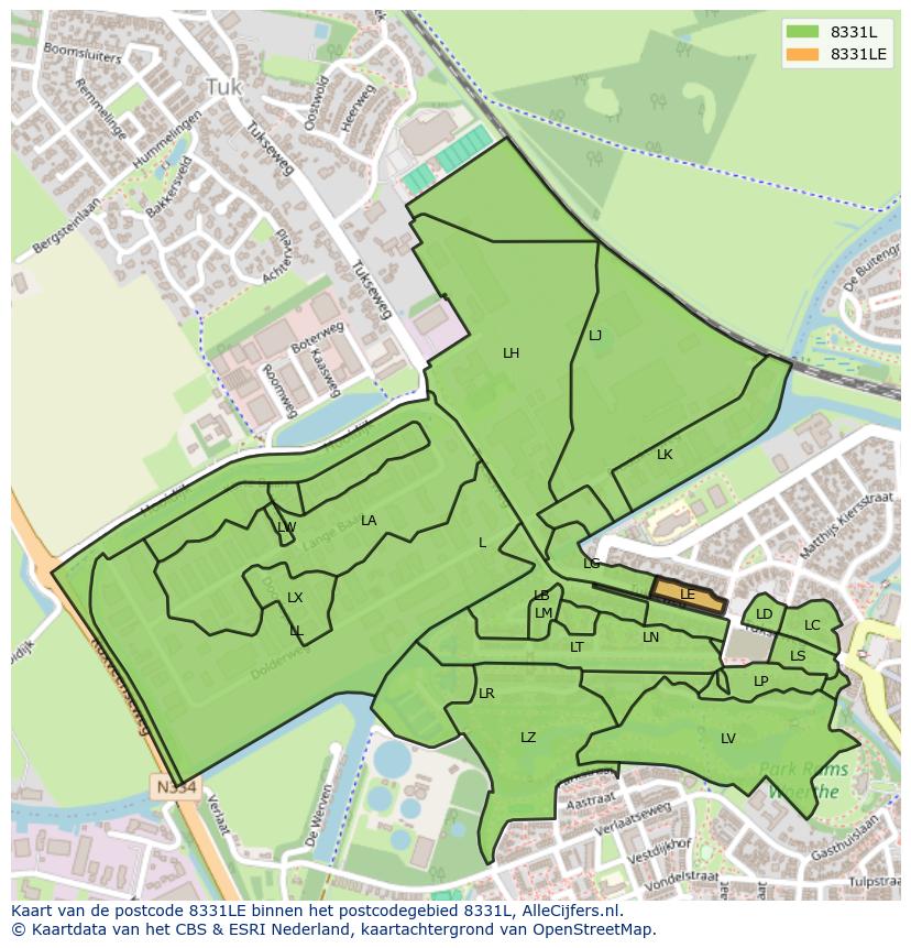 Afbeelding van het postcodegebied 8331 LE op de kaart.