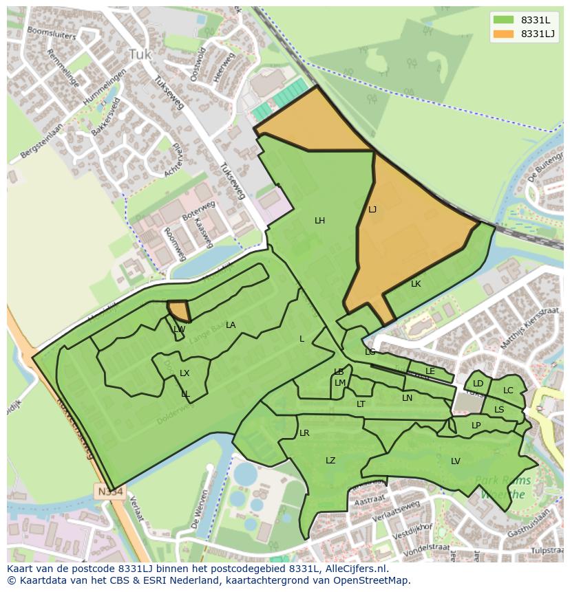 Afbeelding van het postcodegebied 8331 LJ op de kaart.