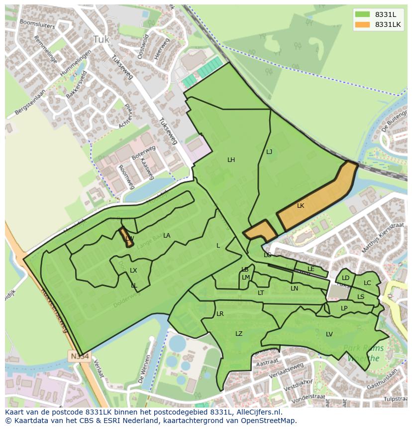 Afbeelding van het postcodegebied 8331 LK op de kaart.