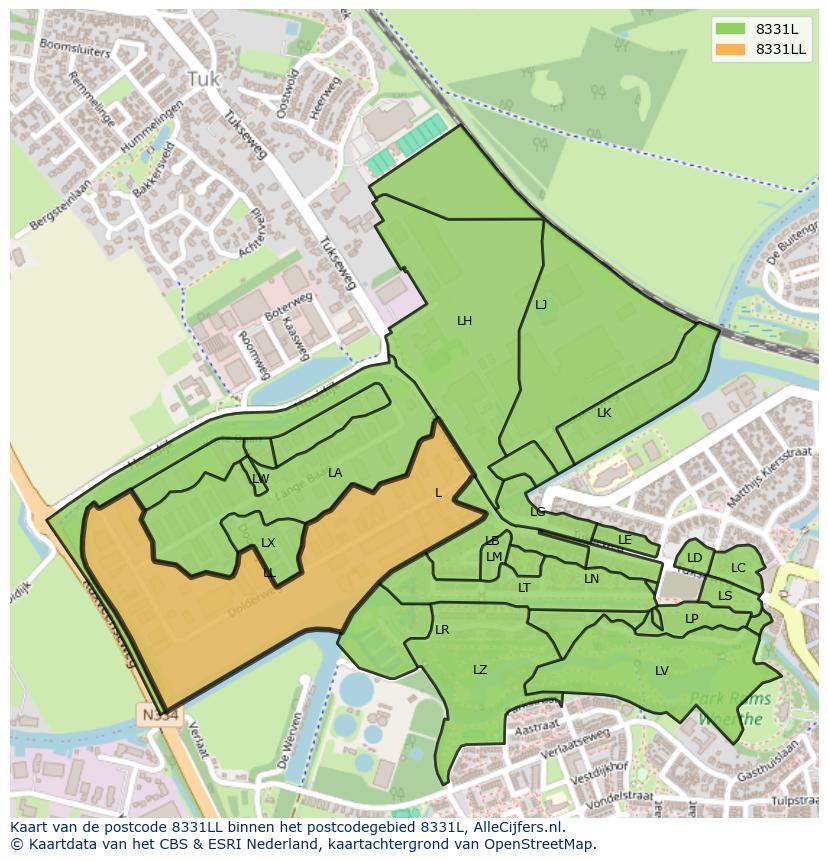 Afbeelding van het postcodegebied 8331 LL op de kaart.