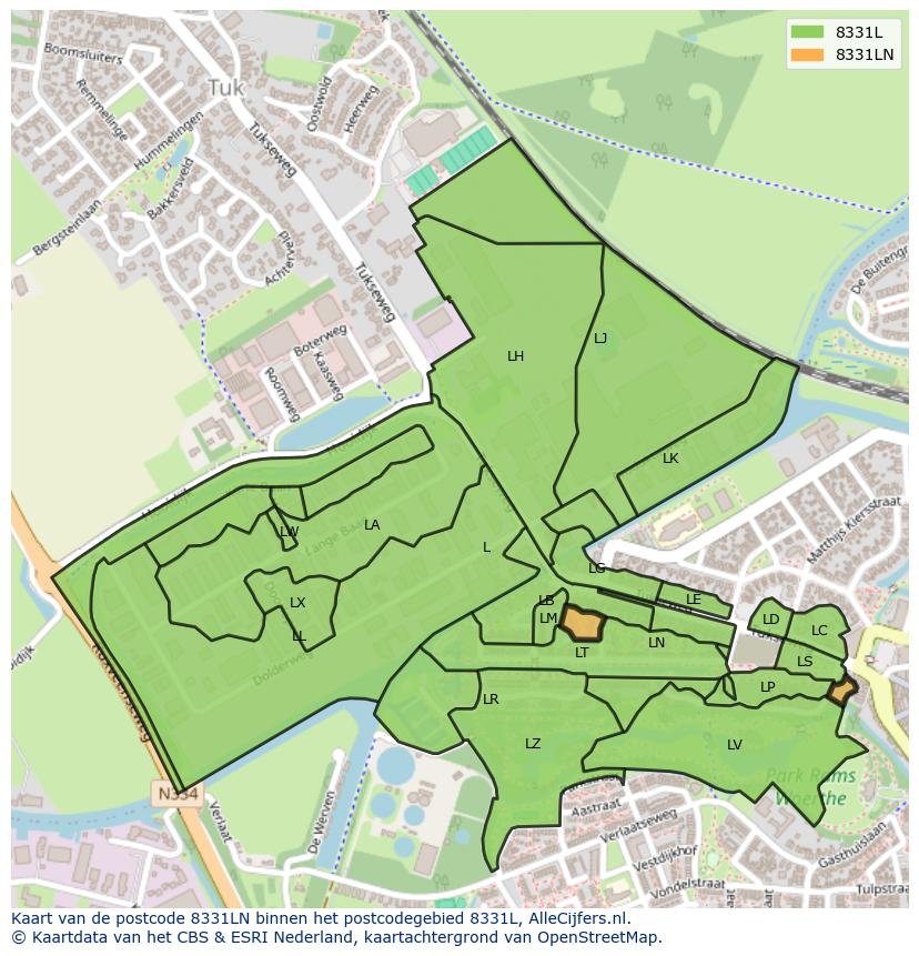 Afbeelding van het postcodegebied 8331 LN op de kaart.