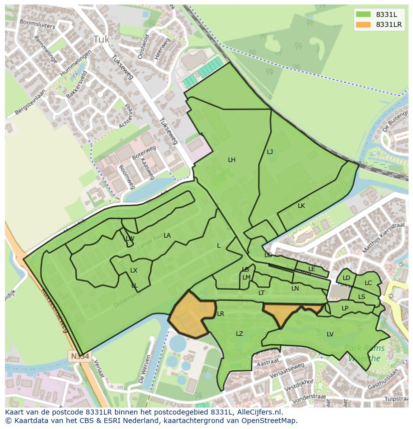 Afbeelding van het postcodegebied 8331 LR op de kaart.