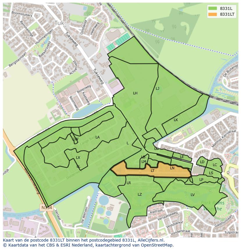 Afbeelding van het postcodegebied 8331 LT op de kaart.