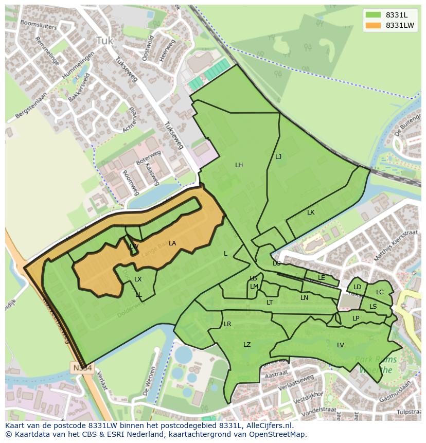 Afbeelding van het postcodegebied 8331 LW op de kaart.