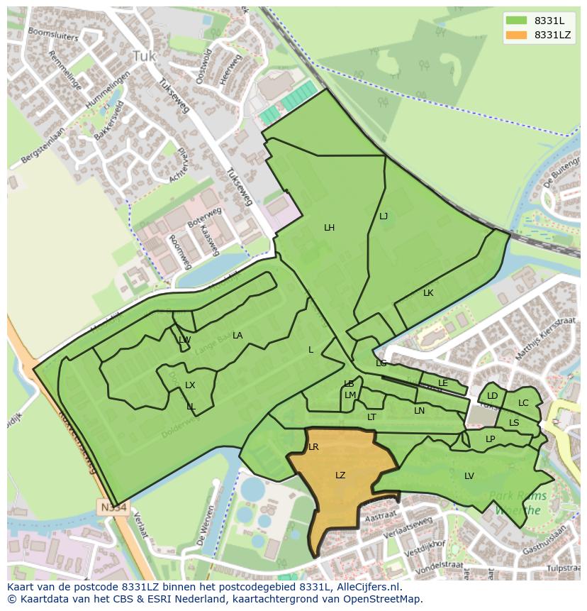 Afbeelding van het postcodegebied 8331 LZ op de kaart.