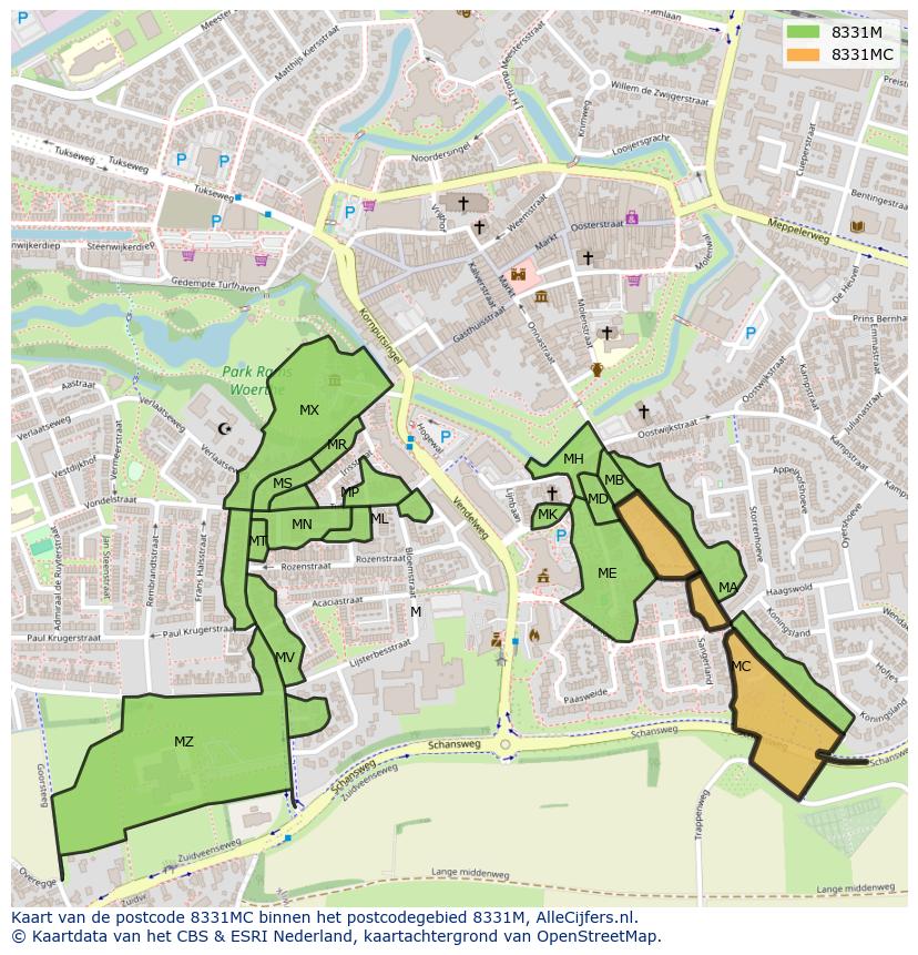 Afbeelding van het postcodegebied 8331 MC op de kaart.