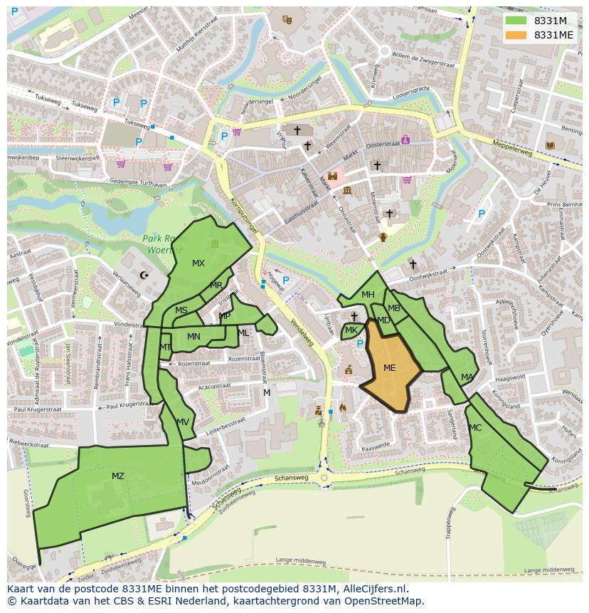 Afbeelding van het postcodegebied 8331 ME op de kaart.
