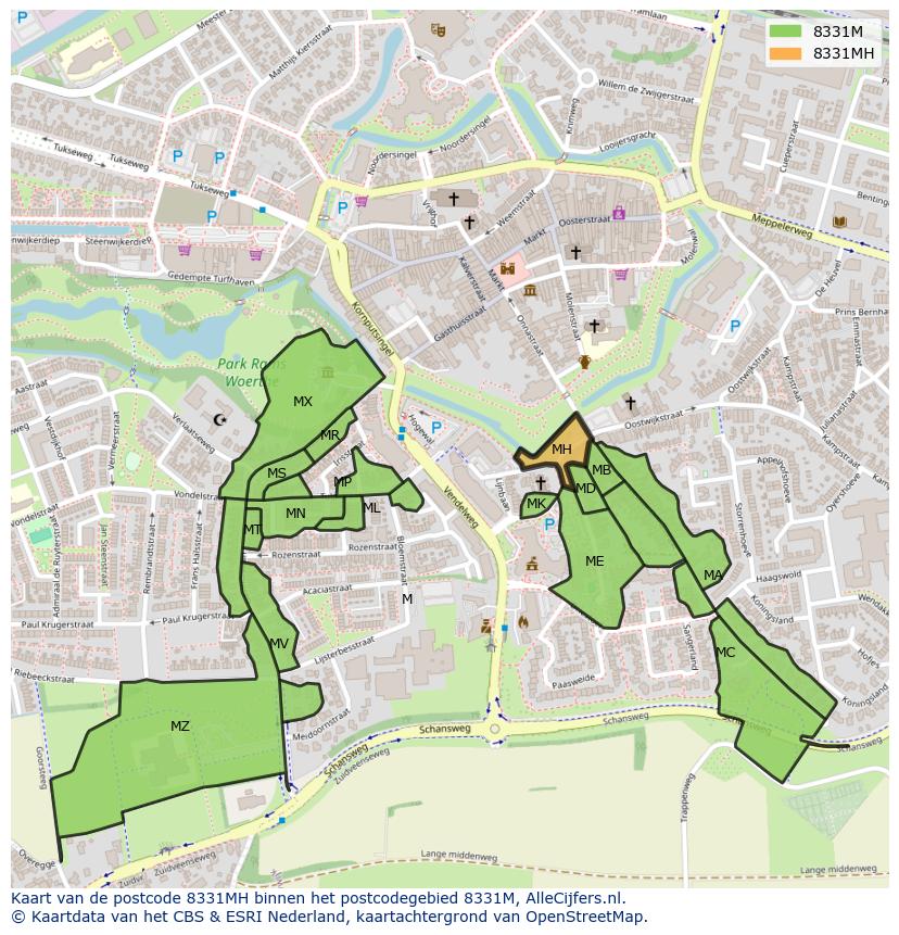 Afbeelding van het postcodegebied 8331 MH op de kaart.