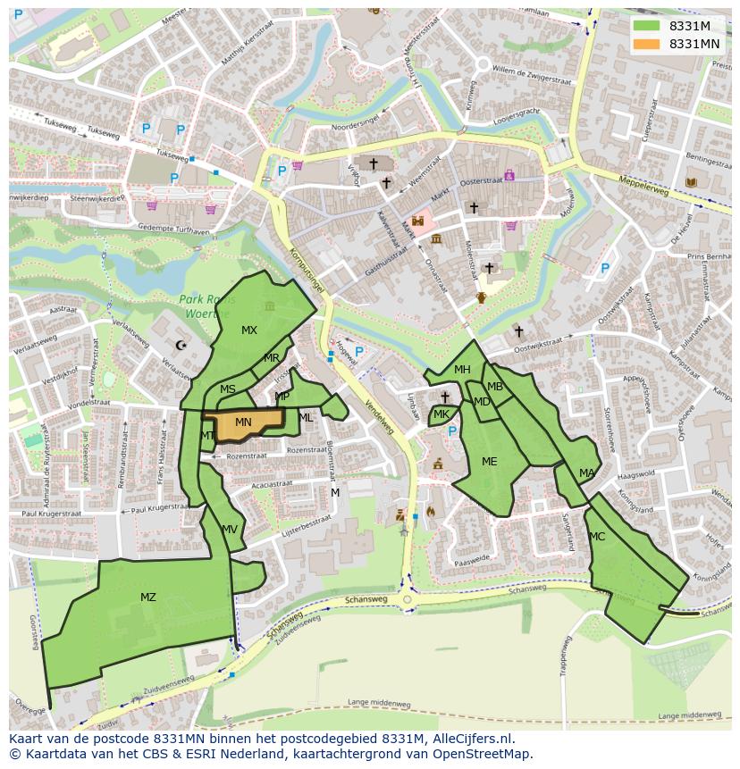 Afbeelding van het postcodegebied 8331 MN op de kaart.