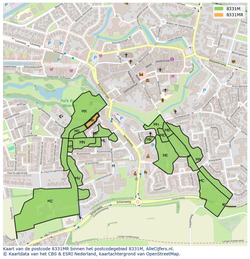 Afbeelding van het postcodegebied 8331 MR op de kaart.