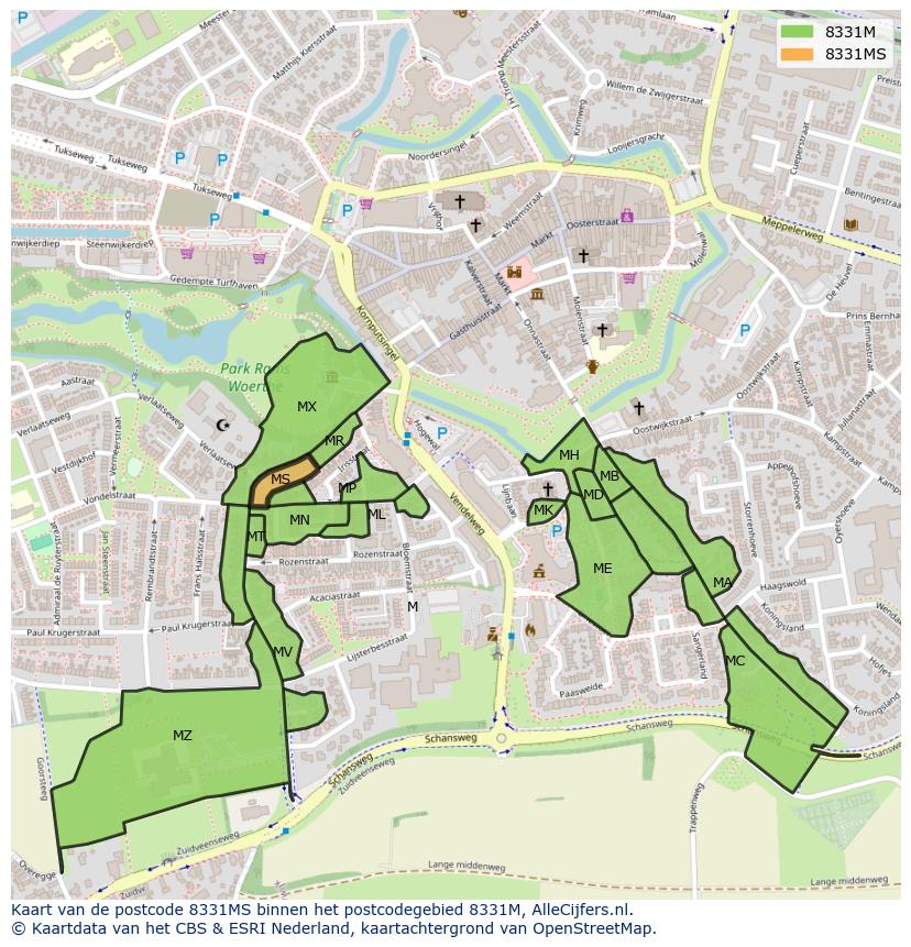 Afbeelding van het postcodegebied 8331 MS op de kaart.
