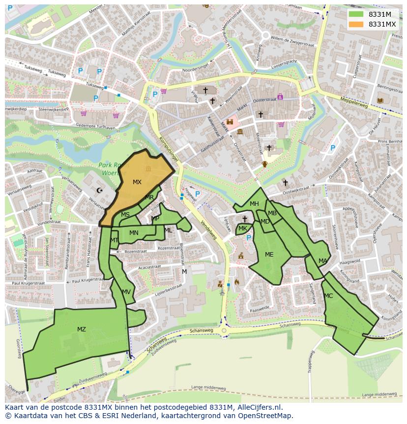 Afbeelding van het postcodegebied 8331 MX op de kaart.