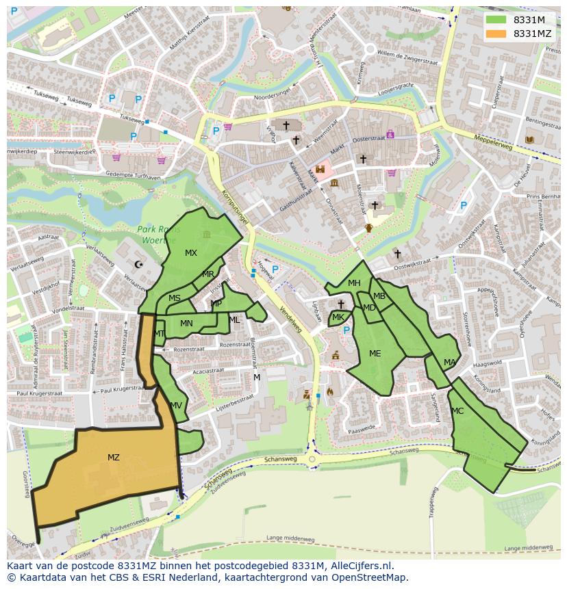 Afbeelding van het postcodegebied 8331 MZ op de kaart.