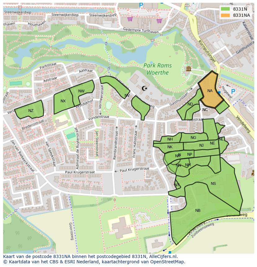 Afbeelding van het postcodegebied 8331 NA op de kaart.