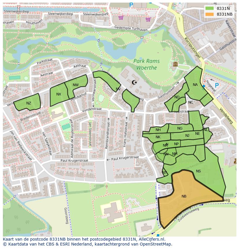 Afbeelding van het postcodegebied 8331 NB op de kaart.